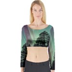 Silhouette Of Aurora Borealis Long Sleeve Crop Top