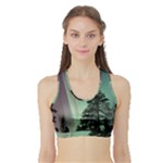 Silhouette Of Aurora Borealis Sports Bra with Border