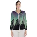 Silhouette Of Aurora Borealis Women s Windbreaker