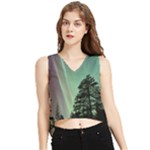 Silhouette Of Aurora Borealis V-Neck Cropped Tank Top