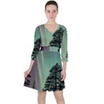 Silhouette Of Aurora Borealis Quarter Sleeve Ruffle Waist Dress