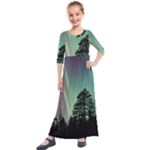 Silhouette Of Aurora Borealis Kids  Quarter Sleeve Maxi Dress