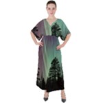 Silhouette Of Aurora Borealis V-Neck Boho Style Maxi Dress