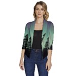 Silhouette Of Aurora Borealis Women s Draped Front 3/4 Sleeve Shawl Collar Jacket