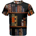 Assorted Title Of Books Piled In The Shelves Assorted Book Lot Inside The Wooden Shelf Men s Cotton T-Shirt