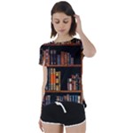 Assorted Title Of Books Piled In The Shelves Assorted Book Lot Inside The Wooden Shelf Short Sleeve Open Back T-Shirt