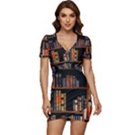 Assorted Title Of Books Piled In The Shelves Assorted Book Lot Inside The Wooden Shelf Low Cut Cap Sleeve Mini Dress