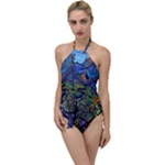 Psychedelic Digital Art Artwork Landscape Colorful Go with the Flow One Piece Swimsuit