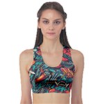 Vintage Tattoos Colorful Seamless Pattern Fitness Sports Bra