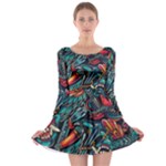 Vintage Tattoos Colorful Seamless Pattern Long Sleeve Skater Dress