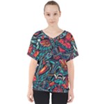 Vintage Tattoos Colorful Seamless Pattern V-Neck Dolman Drape Top