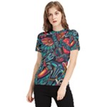 Vintage Tattoos Colorful Seamless Pattern Women s Short Sleeve Rash Guard