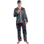 Vintage Tattoos Colorful Seamless Pattern Men s Long Sleeve Satin Pajamas Set