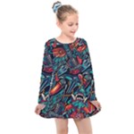 Vintage Tattoos Colorful Seamless Pattern Kids  Long Sleeve Dress