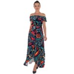 Vintage Tattoos Colorful Seamless Pattern Off Shoulder Open Front Chiffon Dress