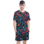 Vintage Tattoos Colorful Seamless Pattern Men s Mesh T-Shirt and Shorts Set