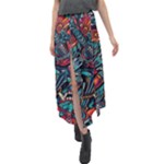 Vintage Tattoos Colorful Seamless Pattern Velour Split Maxi Skirt