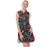 Vintage Tattoos Colorful Seamless Pattern Sleeveless Shirt Dress