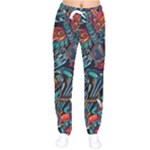 Vintage Tattoos Colorful Seamless Pattern Women Velvet Drawstring Pants