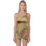 Flowers, Branches, Desenho, Edge, Leaves One Piece Boyleg Swimsuit