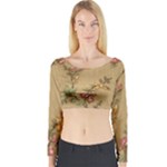 Flowers, Branches, Desenho, Edge, Leaves Long Sleeve Crop Top