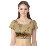 Flowers, Branches, Desenho, Edge, Leaves Short Sleeve Crop Top