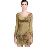 Flowers, Branches, Desenho, Edge, Leaves Long Sleeve Bodycon Dress