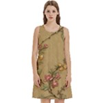 Flowers, Branches, Desenho, Edge, Leaves Round Neck Sleeve Casual Dress With Pockets