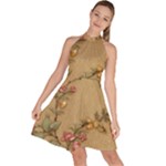 Flowers, Branches, Desenho, Edge, Leaves Sleeveless Halter Neck A-Line Dress