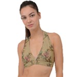 Flowers, Branches, Desenho, Edge, Leaves Halter Plunge Bikini Top