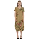 Flowers, Branches, Desenho, Edge, Leaves T-Shirt Midi Dress With Pockets