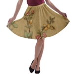 Flowers, Branches, Desenho, Edge, Leaves A-line Skater Skirt