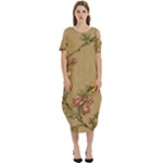 Flowers, Branches, Desenho, Edge, Leaves Cold Shoulder Loose Fit Dress With Pockets