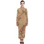 Flowers, Branches, Desenho, Edge, Leaves Turtleneck Maxi Dress