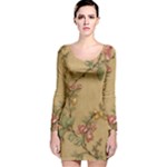 Flowers, Branches, Desenho, Edge, Leaves Long Sleeve Velvet Bodycon Dress