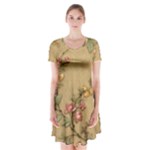 Flowers, Branches, Desenho, Edge, Leaves Short Sleeve V-neck Flare Dress