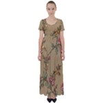 Flowers, Branches, Desenho, Edge, Leaves High Waist Short Sleeve Maxi Dress