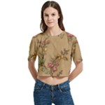 Flowers, Branches, Desenho, Edge, Leaves Women s Round Neck Short Sleeve Crop Top