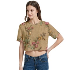 Women s Round Neck Short Sleeve Crop Top 