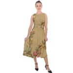 Flowers, Branches, Desenho, Edge, Leaves Midi Tie-Back Chiffon Dress