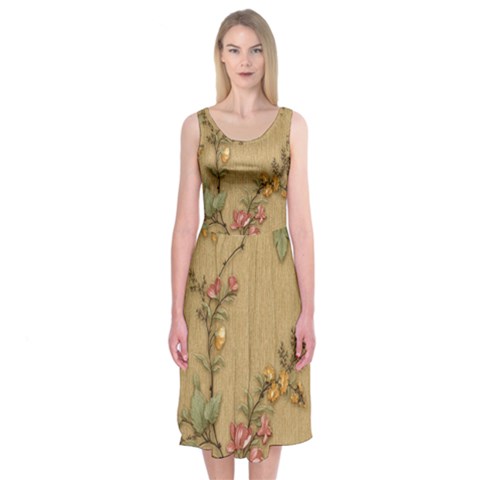 Flowers, Branches, Desenho, Edge, Leaves Midi Sleeveless Dress from ArtsNow.com