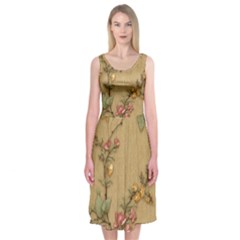 Flowers, Branches, Desenho, Edge, Leaves Midi Sleeveless Dress from ArtsNow.com