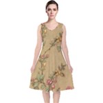 Flowers, Branches, Desenho, Edge, Leaves V-Neck Midi Sleeveless Dress 