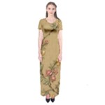 Flowers, Branches, Desenho, Edge, Leaves Short Sleeve Maxi Dress