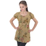 Flowers, Branches, Desenho, Edge, Leaves Puff Sleeve Tunic Top