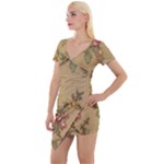 Flowers, Branches, Desenho, Edge, Leaves Short Sleeve Asymmetric Mini Dress