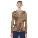 Flowers, Branches, Desenho, Edge, Leaves V-Neck Long Sleeve Top