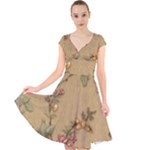 Flowers, Branches, Desenho, Edge, Leaves Cap Sleeve Front Wrap Midi Dress