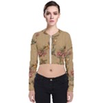 Flowers, Branches, Desenho, Edge, Leaves Long Sleeve Zip Up Bomber Jacket