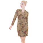 Flowers, Branches, Desenho, Edge, Leaves Button Long Sleeve Dress